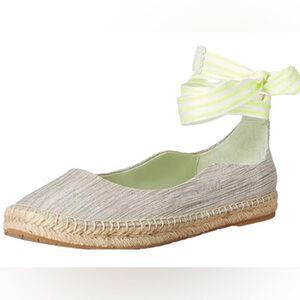 Zac Zac Espadrille Womens Size 5.5‎ Gray Green Slip On Ballet Flat With Ribbon